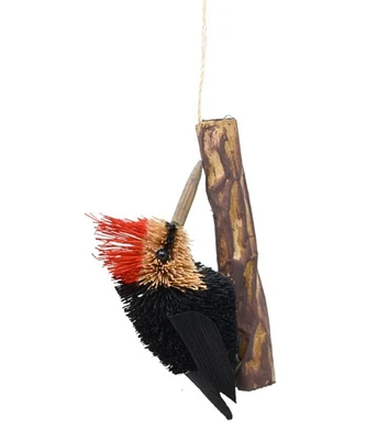 GC Home & Garden 5” Black and Red Whimsical Bristle Brush Handcrafted Woodpecker Hanging Ornament