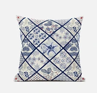 20 White Navy Patch Suede Zippered Throw Pillow