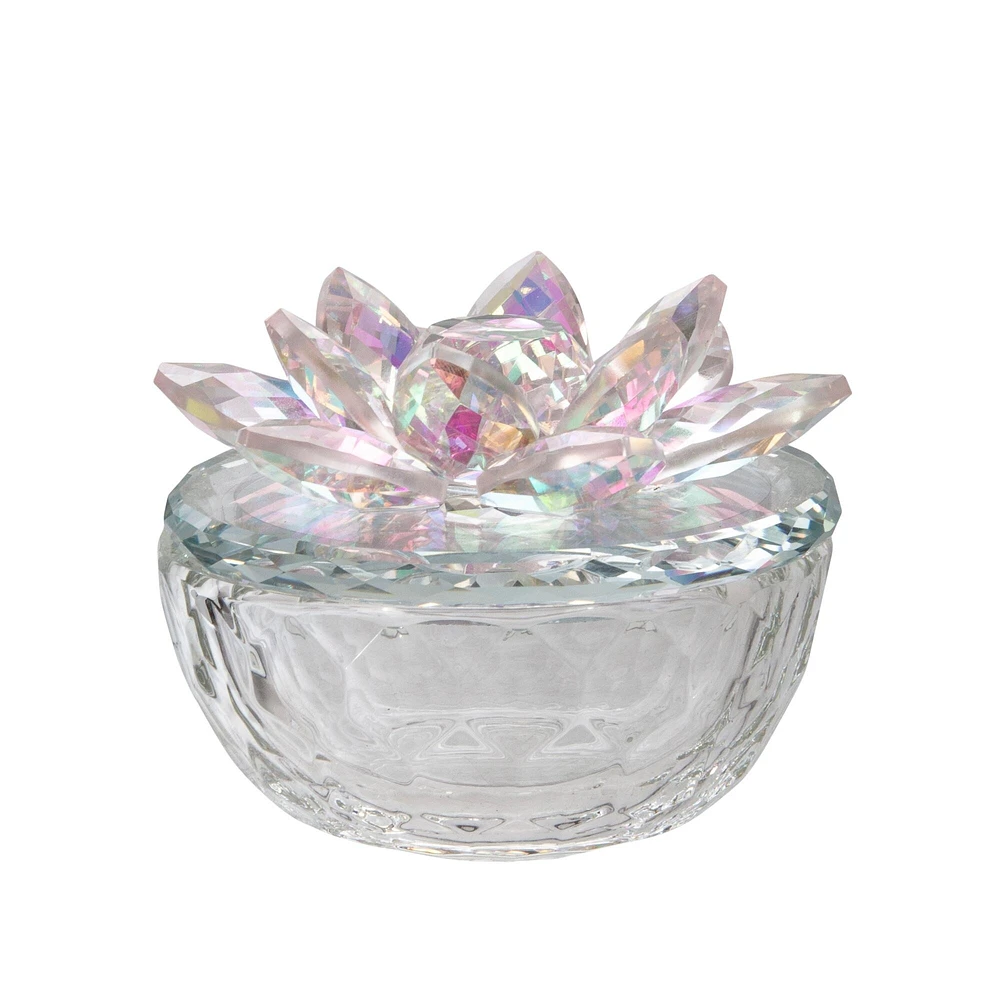 Kingston Living 4" Clear and Blush Pink Lotus Design Trinket Box