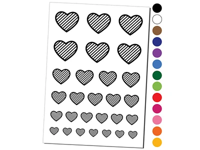 Heart with Stripes Temporary Tattoo Water Resistant Fake Body Art Set Collection