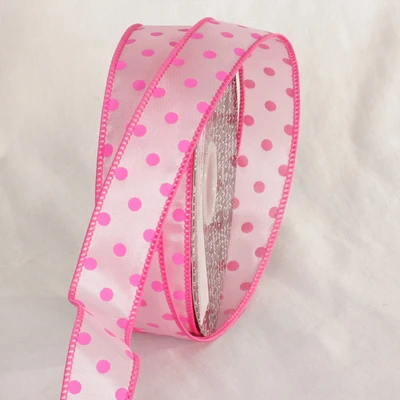 The Ribbon People Pink Polka Dots Printed Wired Craft Ribbon 1" x 80 Yards