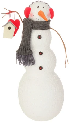Raz 15.75" White Alpine Chic Snowman Holding Birdhouse Christmas Tabletop Decoration