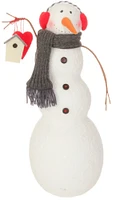 Raz 15.75" White Alpine Chic Snowman Holding Birdhouse Christmas Tabletop Decoration