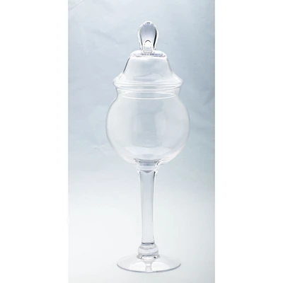 CC Home Furnishings 22.5" Clear Hand Blown Glass Jar with Finial Lid and Pedestal