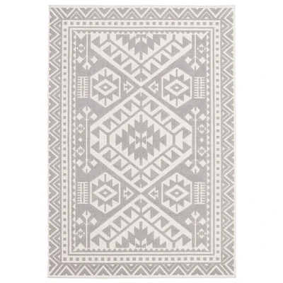 Chaudhary Living 4.5' x 6.5' Gray and Off White Geometric Rectangular Outdoor Area Throw Rug