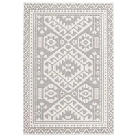 Chaudhary Living 4.5' x 6.5' Gray and Off White Geometric Rectangular Outdoor Area Throw Rug