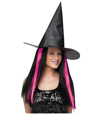 Fun World Women's Witch Hat With Hair Halloween Accessories, - One Size