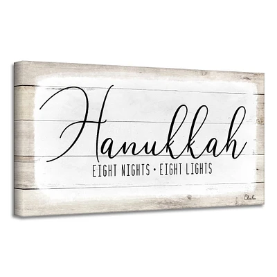 Crafted Creations Beige and White 'Hanukkah' Rectangular Canvas Wall Art Decor 12" x 24"