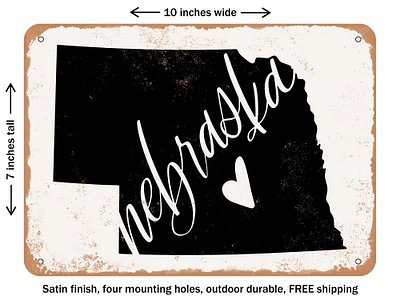 DECORATIVE METAL SIGN - Nebraska Heart - Vintage Rusty Look