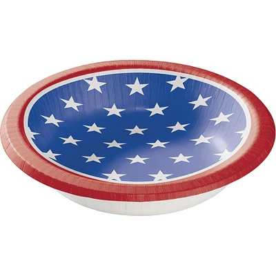 CC Outdoor Living Club Pack of 96 Red, White and Blue with Stars Patriotic Disposable Paper Party Bowls 7"