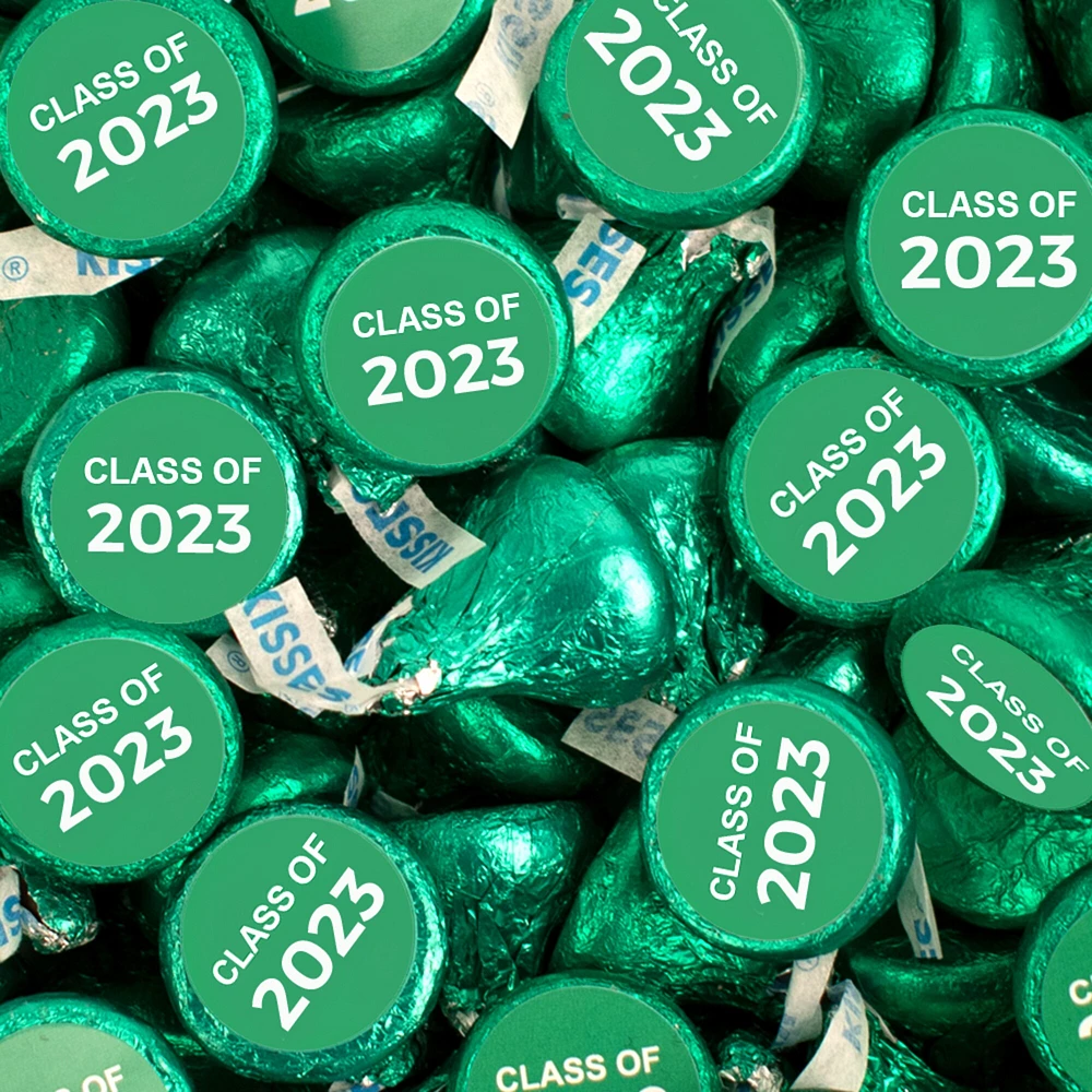 100 Pcs Green Graduation Candy Hershey's Kisses Milk Chocolate Class of 2023 (1lb, Approx. 100 Pcs)  - By Just Candy