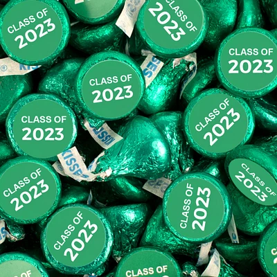 100 Pcs Green Graduation Candy Hershey's Kisses Milk Chocolate Class of 2023 (1lb, Approx. 100 Pcs)  - By Just Candy