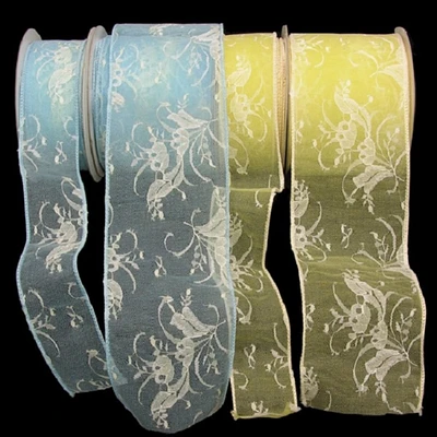 The Ribbon People Yellow and Blue Floral Wired Craft Ribbon 2.5" x 20 Yards