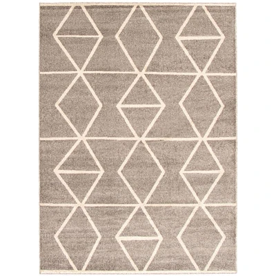 Chaudhary Living 4' x 5.5' Gray and Off White Geometric Moroccan Rectangular Area Throw Rug