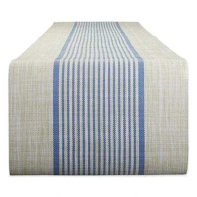 Contemporary Home Living 14" x 72" French Blue and Beige Middle Stripe PVC Woven Table Runner