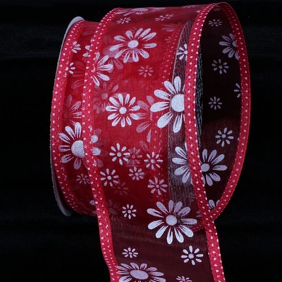 The Ribbon People Shimmering Red Flower Wired Craft Ribbon 2.5" x 40 Yards