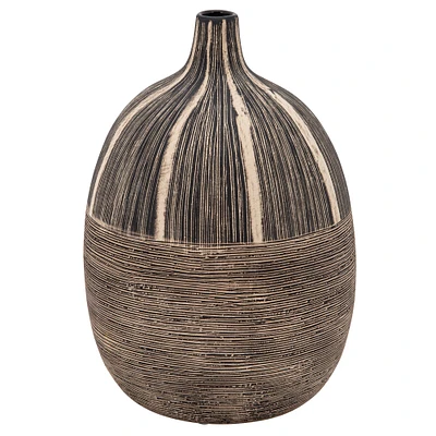 Kingston Living 10" Chocolate Brown and Beige Ceramic Tribal Table Vase