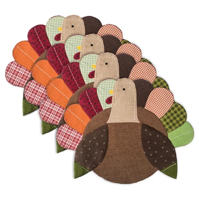 Contemporary Home Living Set of 4 Brown and Orange Turkey-Shaped Fall Thanksgiving Placemats 19"