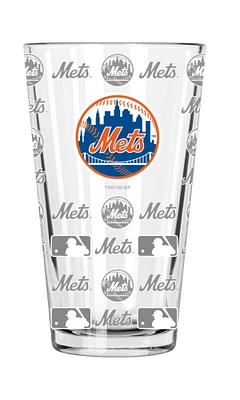 The Memory Company 5.75" Clear and Blue MLB New York Mets Sandblasted Pint Glass 16 oz.