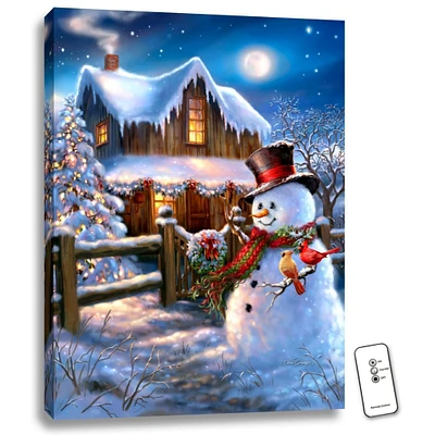 Glow Decor Blue and White Woodhouse Christmas LED Backlit Rectangular Wall Art with Remote Control 24" x 18"