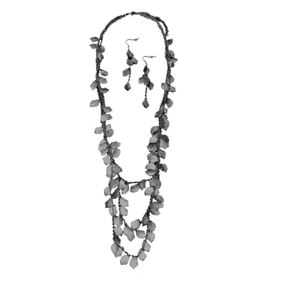 December Diamonds Brushed Silvertone Leaves Fashion Jewelry Multistrand Necklace and Earrings Set
