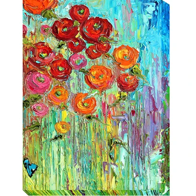Outdoor Living and Style Orange and Yellow Poppies Outdoor Canvas Rectangular Wall Art Decor 40" x 30"