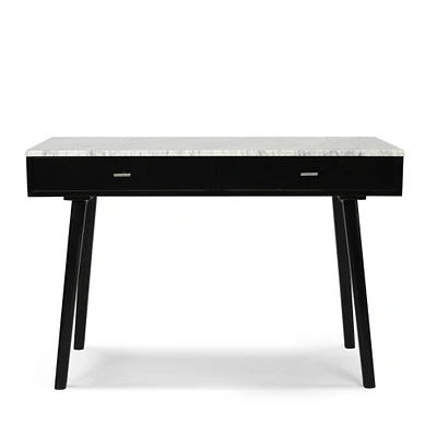 Contemporary Home Living 44" Black Italian Carrara Marble Top Writing Desk with Drawers