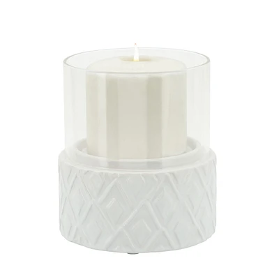 Kingston Living 6" White and Clear Diamond Ceramic Pillar Candle Holder