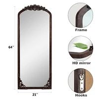 Arched Full Length Mirror Vintage Carved Mirror Solid Wood Frame Wall Mirror for Home Decor Bathroom Entryways