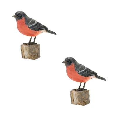 Melrose Set of 2 Red and Black Bird on Stump Tabletop Figurines 4.25"