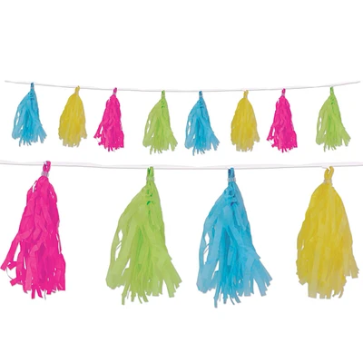 Beistle Pack of 12 Yellow and Pink Tissue Tassel Garland 12.75"