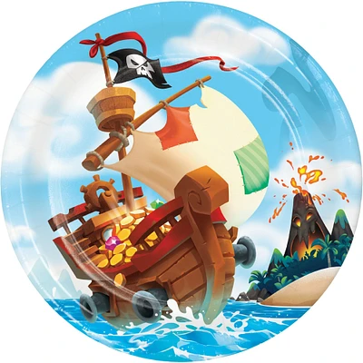 Party Central Club Pack of 96 Brown and Red Pirate Treasure Round Plates 8.8"