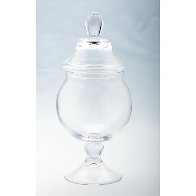 CC Home Furnishings 18" Clear Hand Blown Glass Jar with Finial Lid and Pedestal