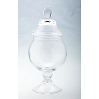 CC Home Furnishings 18" Clear Hand Blown Glass Jar with Finial Lid and Pedestal