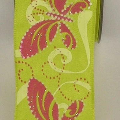 The Ribbon People Green and Pink Butterfly Taffeta Wired Craft Ribbon 1.5" x 54 Yards