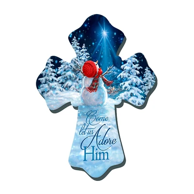 Glow Decor 8" Blue and White Little Drummer Boy Religious Wall Cross