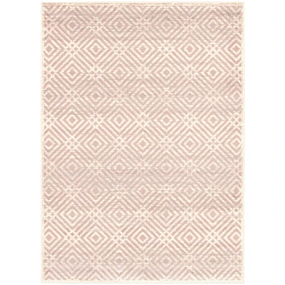 Chaudhary Living 5.25' x 7.25' Silver and Pink Geometric Pattern Rectangular Area Throw Rug