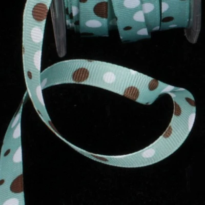 The Ribbon People Teal and White Polka Dots Double Sided Grosgrain Craft Ribbon 0.25" x 110 Yards