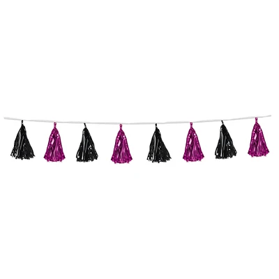 Beistle Club Pack of 12 Decorative Holiday Black and Pink Metallic Tassel Garland 8’