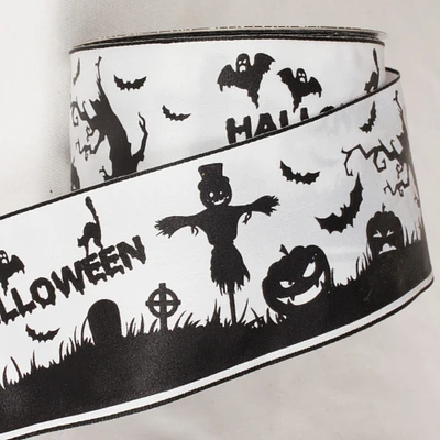 The Ribbon People Black and Halloween Print Wired Craft Ribbon 2.5" x 40 Yards