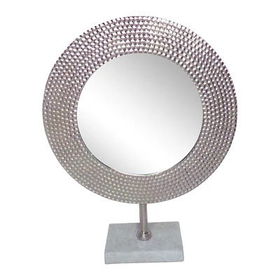 Kingston Living 18.5" Silver Glass Hammered Mirror on Stand Tabletop Decor