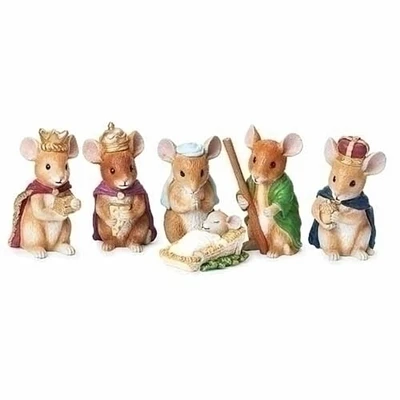 Roman Set of 6 Mouse Nativity Christmas Figurines 3.75"