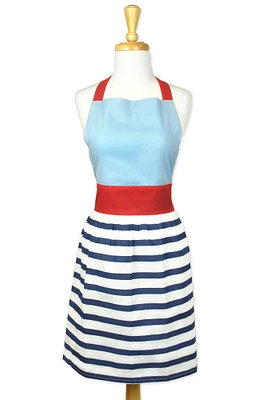 CC Home Furnishings 31" Blue and White Striped Skirt Kitchen Chef Apron