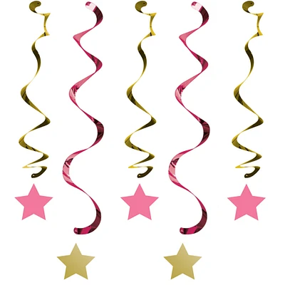 Party Central Club Pack of 30 Pink and Gold One Little Star Dizzy Danglers Party Decorations 39"