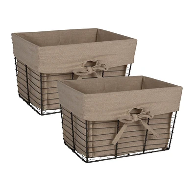 Contemporary Home Living Set of 2 Gray Wire Medium Taupe Liner Basket Storage, 11"