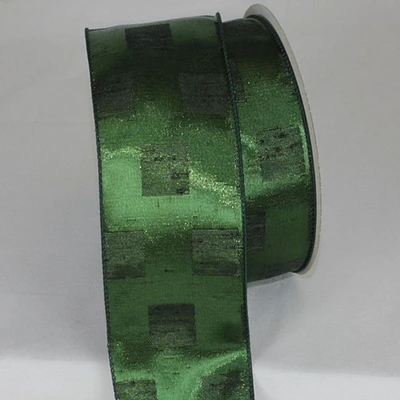 The Ribbon People Hunter Green and Black Squares Metallic Wired Craft Ribbon 2.5" x 20 Yards