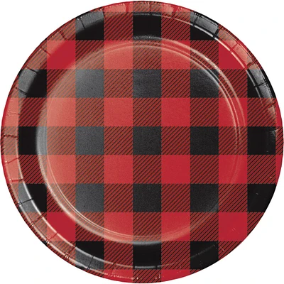 Party Central Club Pack of 96 Red and Black Buffalo Plaid Luncheon Plate 7"