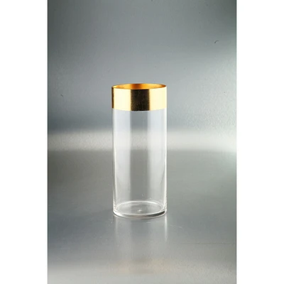 CC Home Furnishings 14" Clear and Gold Cylindrical Hand Blown Glass Vase