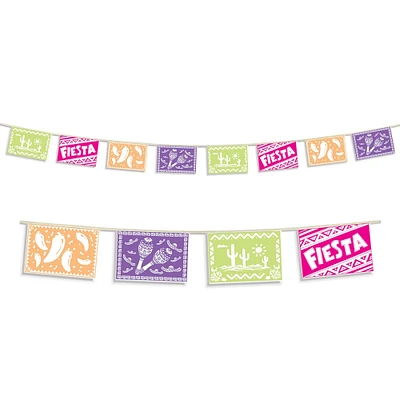 Party Central Club Pack of 12 Pink and Purple Fiesta Picado Banner Hanging Decors 12'
