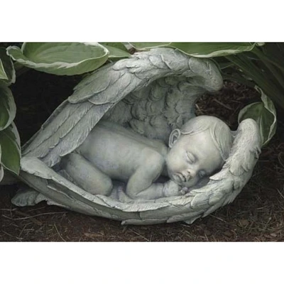 Roman 14.25" Sleeping Baby in Angel Wings Outdoor Garden Statue